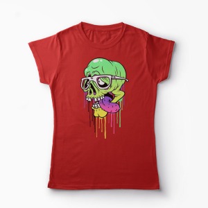 Tricou Personalizat Craniu Colorat  - Femei-Roșu