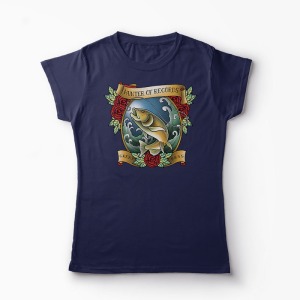 Tricou Pescuit - Vânător de Recorduri - Femei-Bleumarin