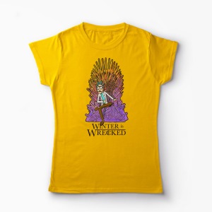 Tricou Rick Sanchez Winter is Wrecked - Femei-Galben