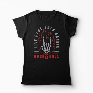 Tricou Rock & Roll Live Fast Rock Harder - Femei-Negru