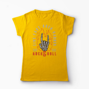 Tricou Rock & Roll Live Fast Rock Harder - Femei-Galben