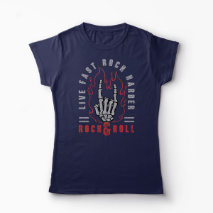 Tricou Rock & Roll Live Fast Rock Harder - Femei-Bleumarin