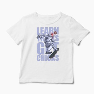 Tricou Skateboard Learn Tricks Get Chicks - Copii-Alb