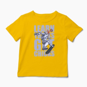 Tricou Skateboard Learn Tricks Get Chicks - Copii-Galben