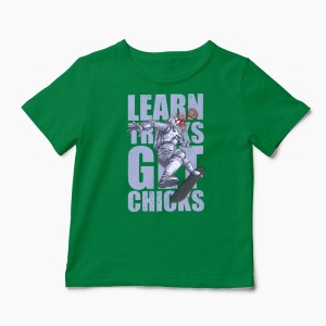 Tricou Skateboard Learn Tricks Get Chicks - Copii-Verde