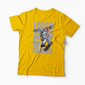 Tricou Skateboard Learn Tricks Get Chicks - Bărbați-Galben