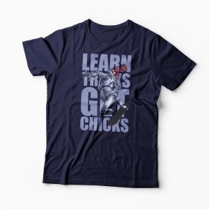 Tricou Skateboard Learn Tricks Get Chicks - Bărbați-Bleumarin