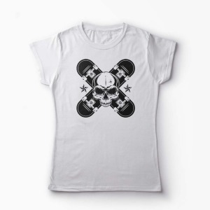 Tricou Skater Skull - Femei-Alb