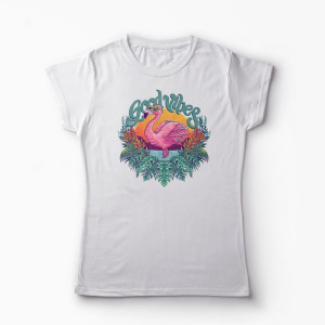 Tricou Tropical Flamingo - Femei-Alb