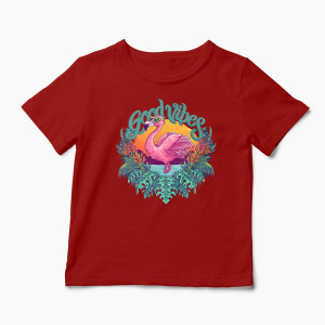 Tricou Tropical Flamingo - Copii-Roșu