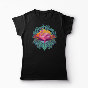 Tricou Tropical Flamingo - Femei-Negru