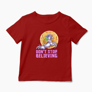 Tricou Unicorn Don't Stop Believing - Copii-Roșu