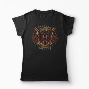 Tricou Urs Be Brave and Wild - Femei-Negru