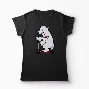 Tricou Urs pe Trotineta - Femei-Negru