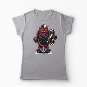 Tricou Urs Skateboard - Femei-Gri