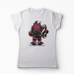 Tricou Urs Skateboard - Femei-Alb