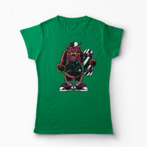 Tricou Urs Skateboard - Femei-Verde