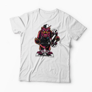 Tricou Urs Skateboard - Bărbați-Alb