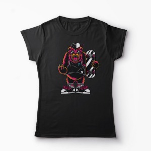 Tricou Urs Skateboard - Femei-Negru