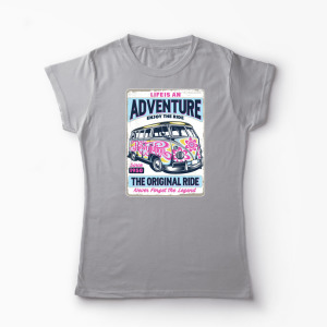 Tricou VW Bus T1 - Viața Este o Aventură, Bucură-te - Femei-Gri
