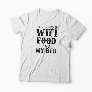 Tricou Wifi Food My Bed - Bărbați-Alb