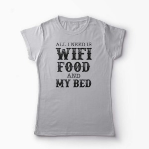 Tricou Wifi Food My Bed - Femei-Gri