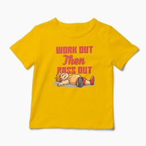Tricou Work Out then Pass Out - Copii-Galben
