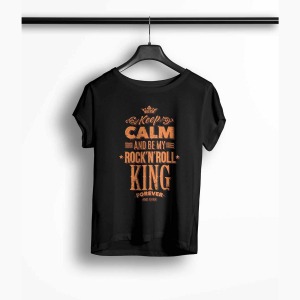Tricou Femei Personalizat Keep Calm and Be My Rock N Roll King - Femei-Negru