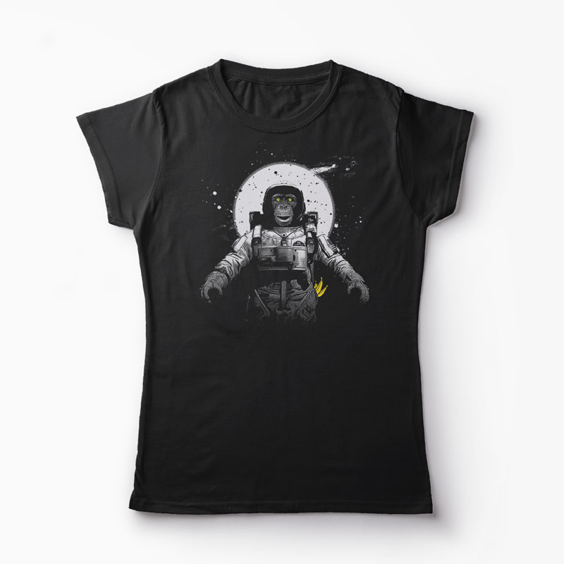 Tricou Astronaut Monkey Imprimat - Femei-Negru