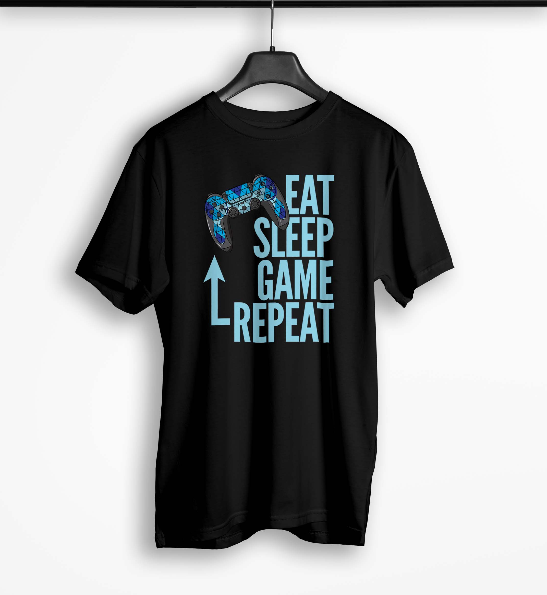 Tricou Barbati Personalizat Eat Sleep Game Repeat - Bărbați-Negru