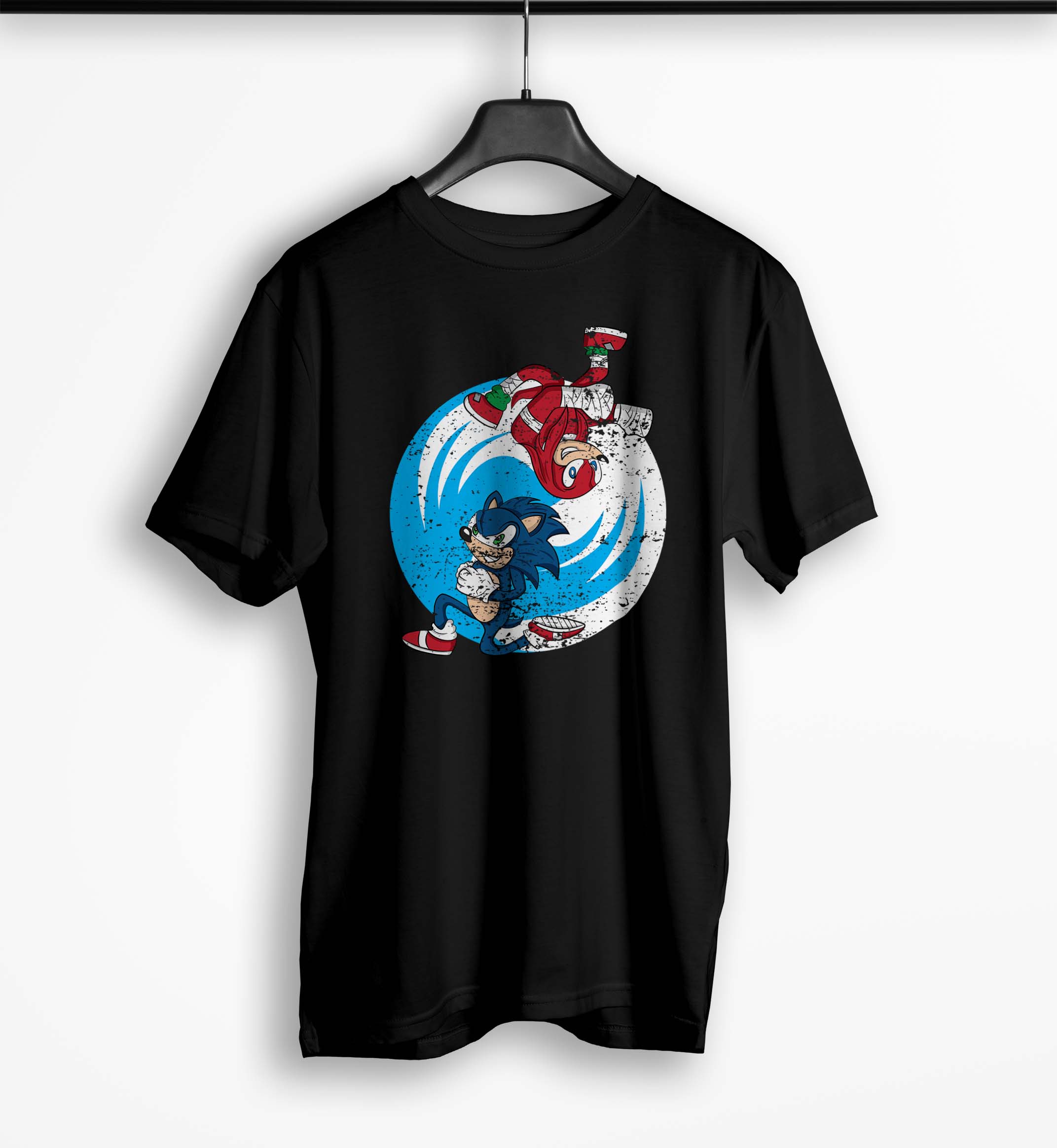 Tricou Barbati Personalizat Sonic si Knuckles - Bărbați-Negru