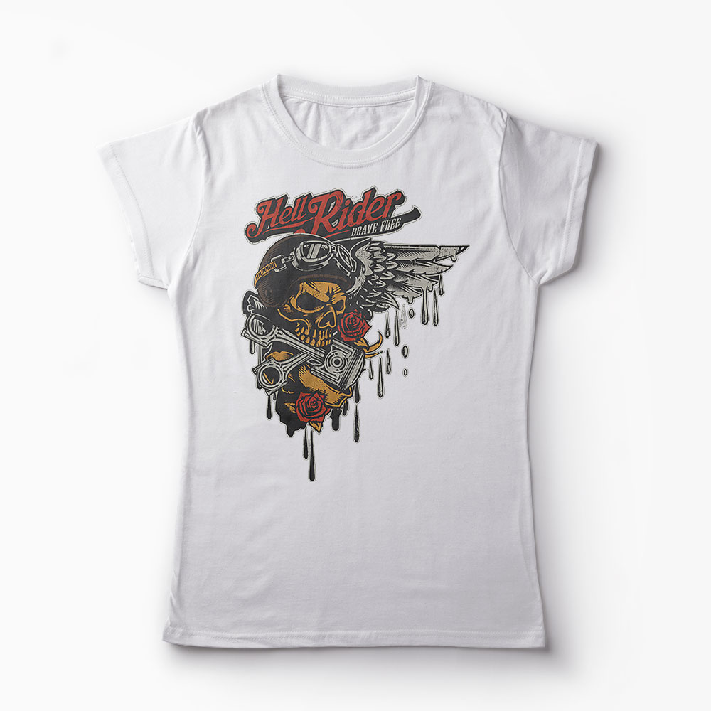 Tricou Biker Hell Ride - Femei-Alb