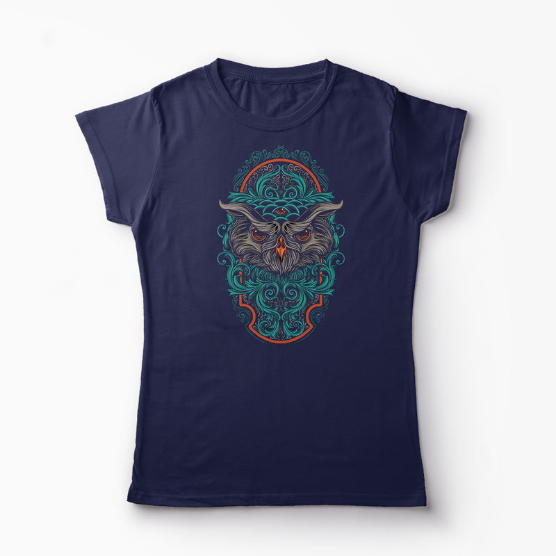 Tricou Bufniță Ornament - Femei-Bleumarin