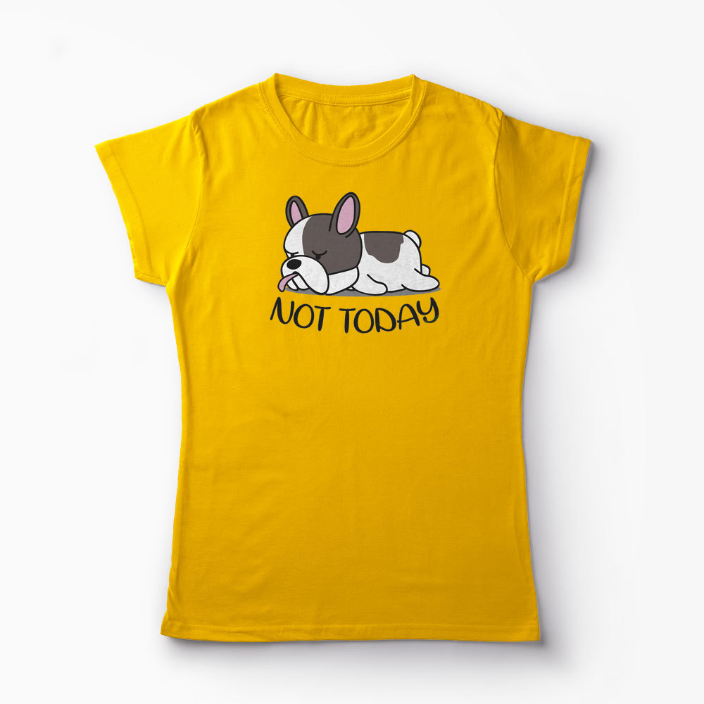 Tricou Bulldog Francez - Nu Azi - Femei-Galben