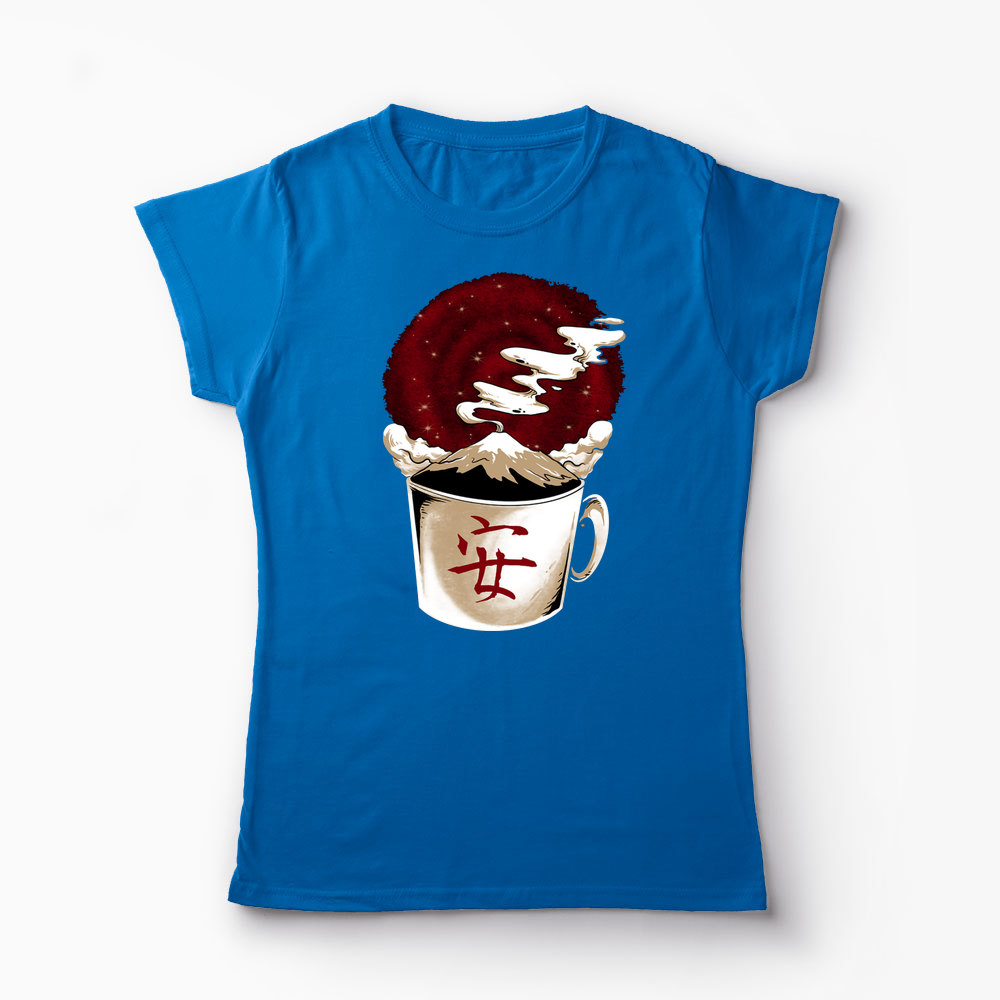 Tricou Cafea - Muntele Fuji - Femei-Albastru Regal