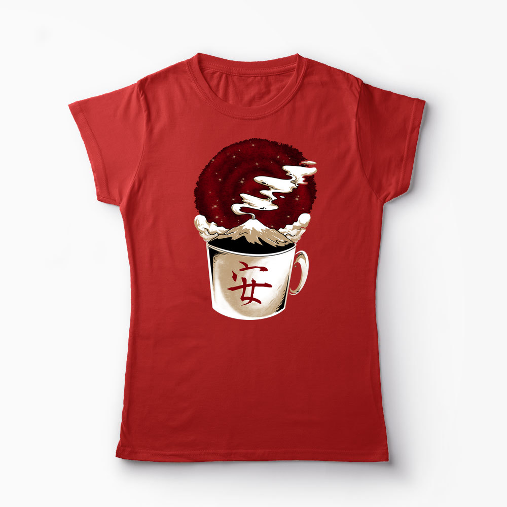 Tricou Cafea - Muntele Fuji - Femei-Roșu