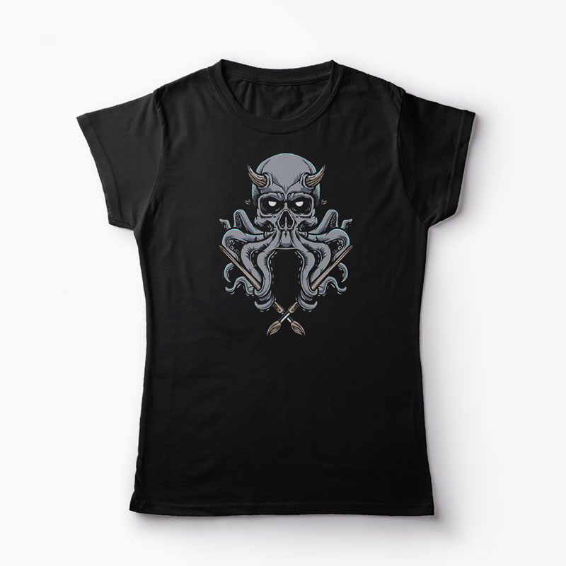 Tricou Caracatita Craniu Octopus - Femei-Negru