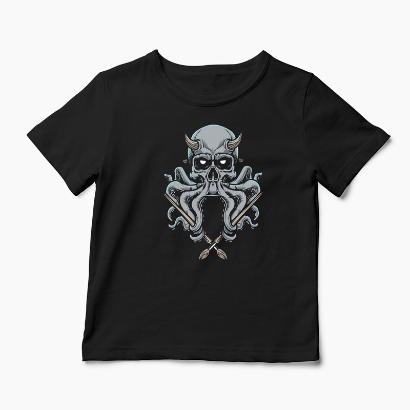 Tricou Caracatita Craniu Octopus - Copii-Negru