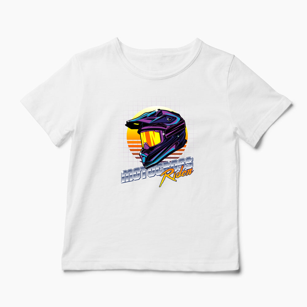 Tricou Cască Motocross Rider - Copii-Alb