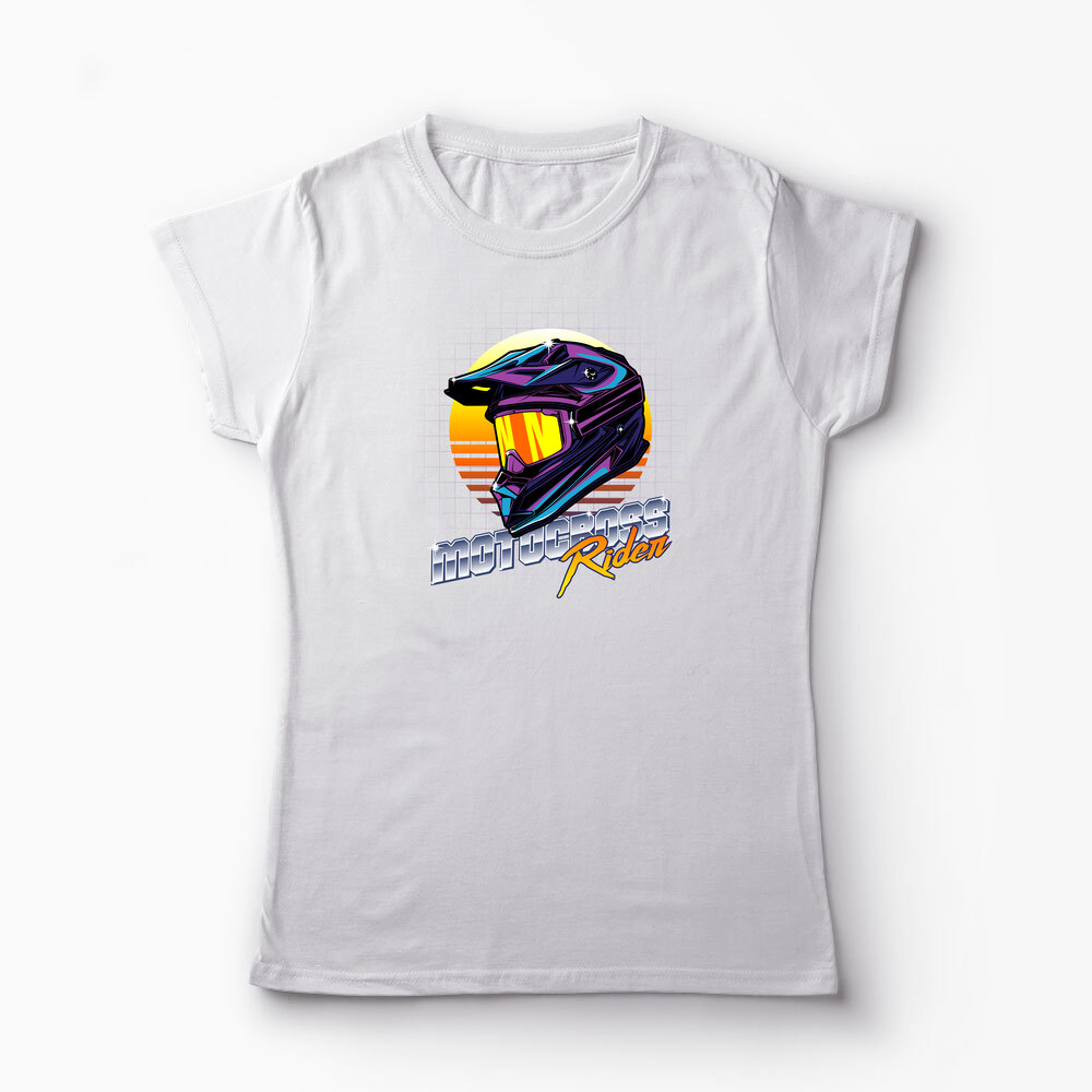 Tricou Cască Motocross Rider - Femei-Alb
