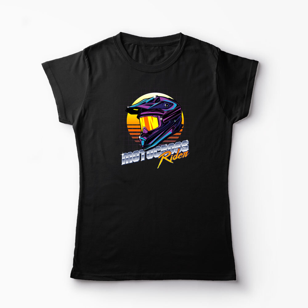 Tricou Cască Motocross Rider - Femei-Negru