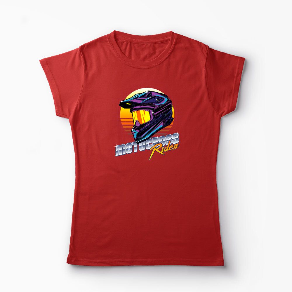 Tricou Cască Motocross Rider - Femei-Roșu