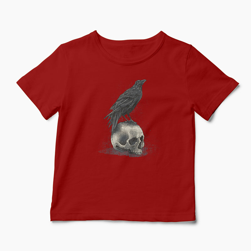 Tricou Cioară Craniu - Copii-Roșu