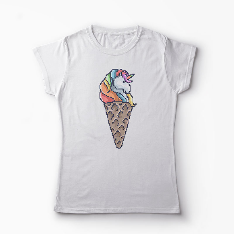 Tricou Con de Unicorn - Femei-Alb