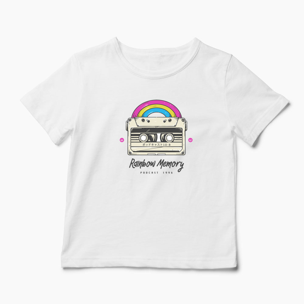 Tricou Curcubeu Casetă Audio Retro - Copii-Alb