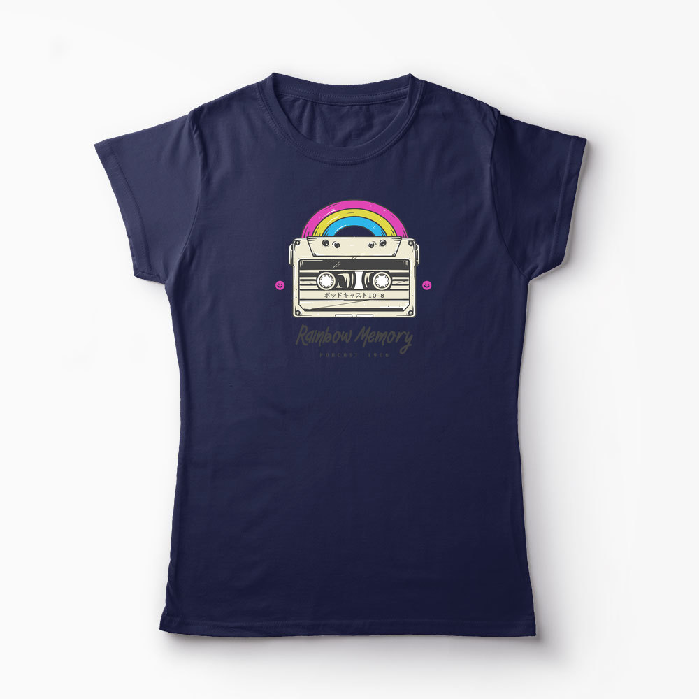Tricou Curcubeu Casetă Audio Retro - Femei-Bleumarin