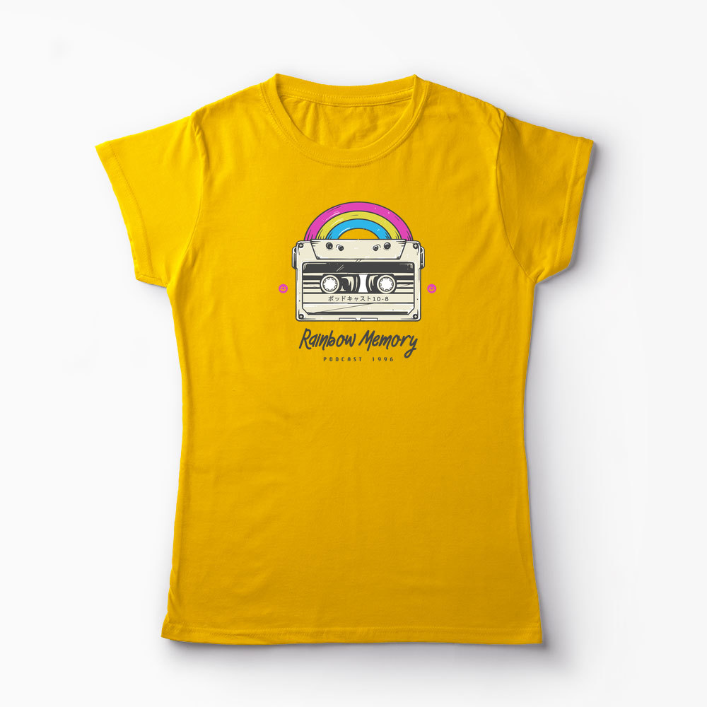 Tricou Curcubeu Casetă Audio Retro - Femei-Galben