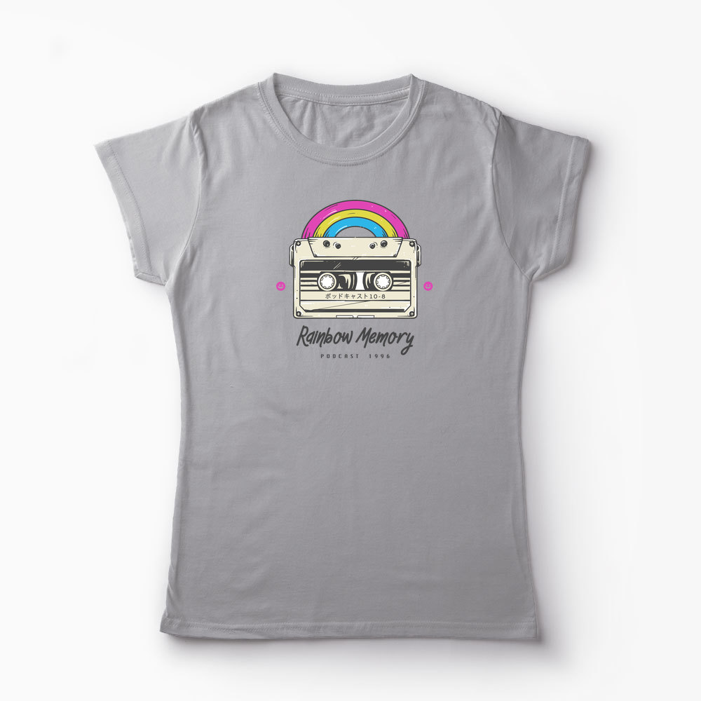 Tricou Curcubeu Casetă Audio Retro - Femei-Gri