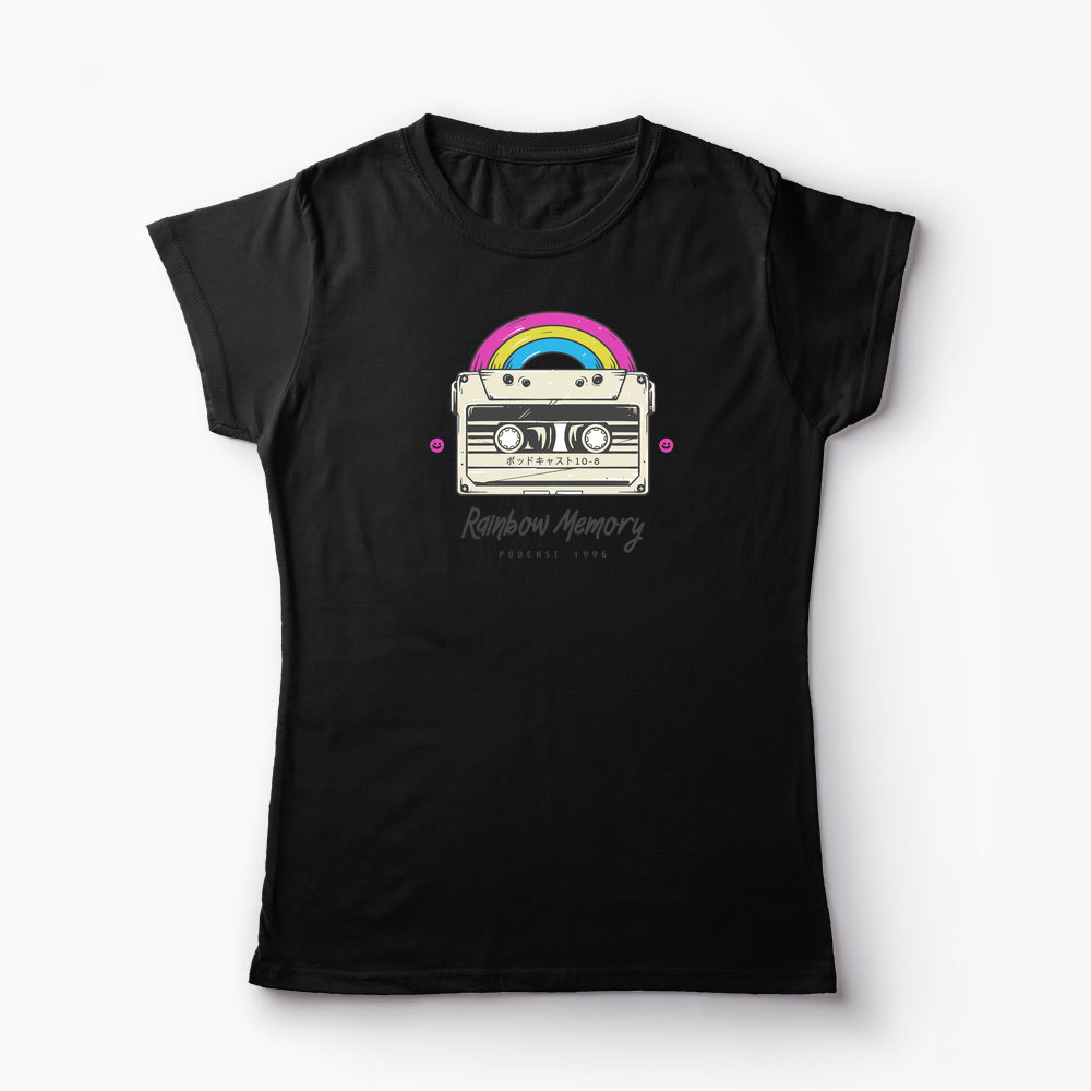 Tricou Curcubeu Casetă Audio Retro - Femei-Negru