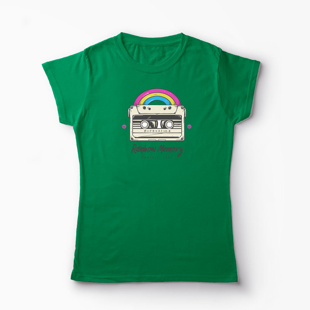 Tricou Curcubeu Casetă Audio Retro - Femei-Verde